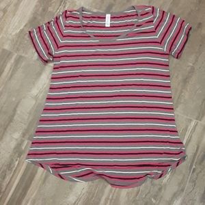 Lularoe Size Medium Classic Tee – Black, Pink, Grey & White Striped – Excellent